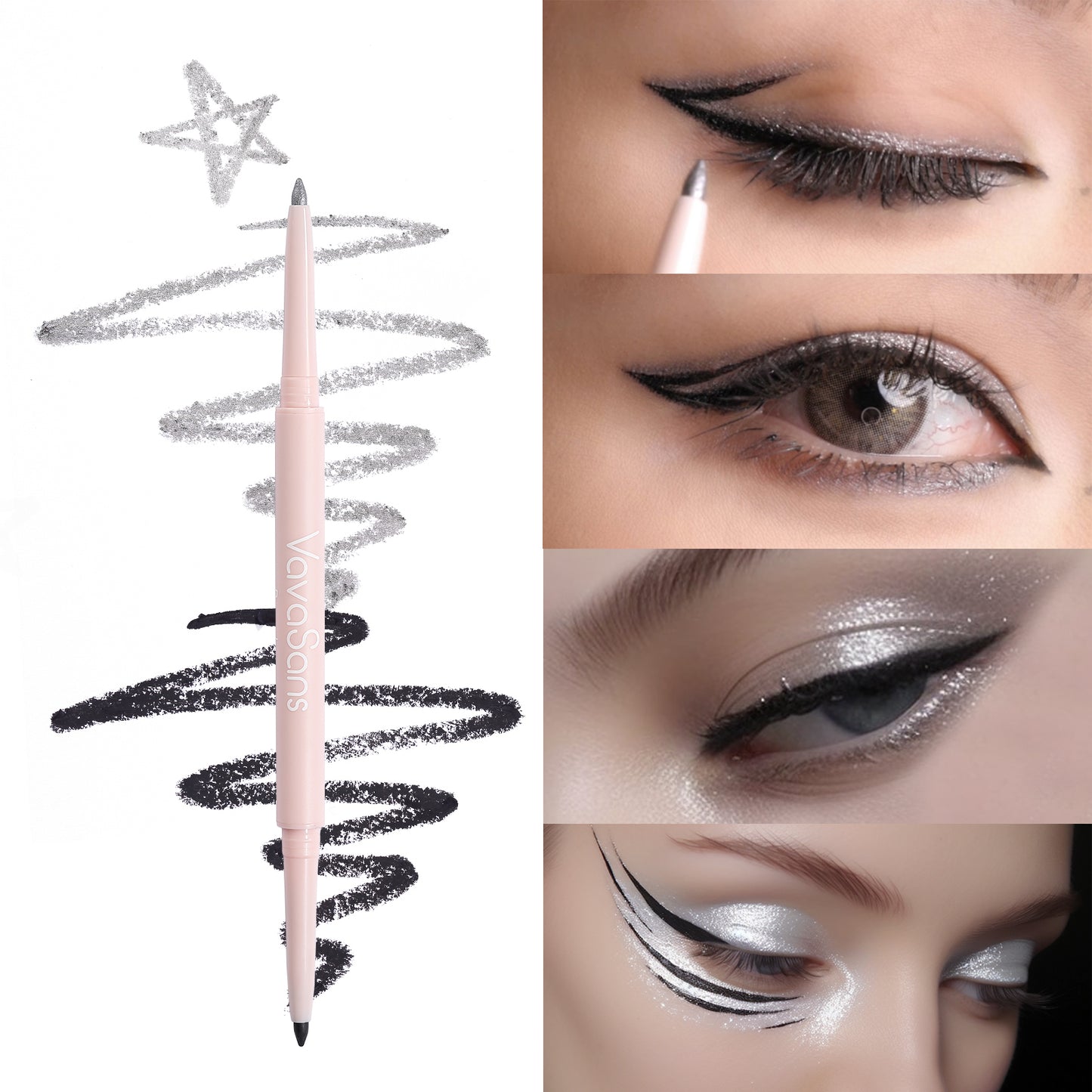 RETRACTABLE GEL EYELINER PENCIL BLACK/SILVER