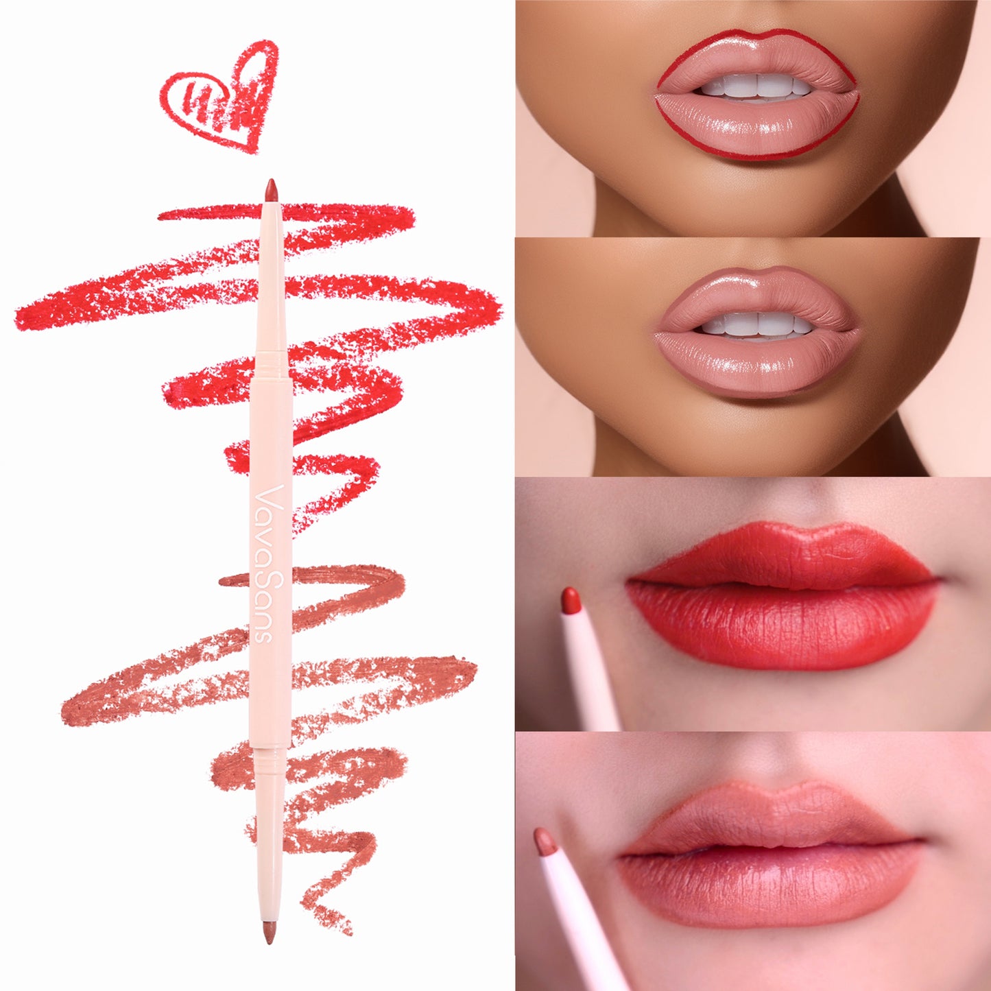 RETRACTABLE DUAL ENDED LIP LINER  RED/PINK